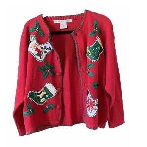 Victoria Jones Sweater Womens Size Medium Vintage Christmas Holiday Cardigan